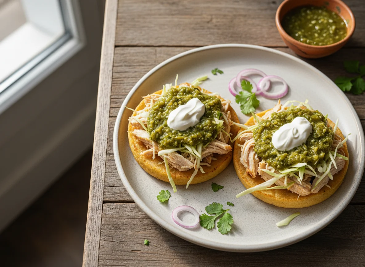 Sopes de pollo con salsa verde photo