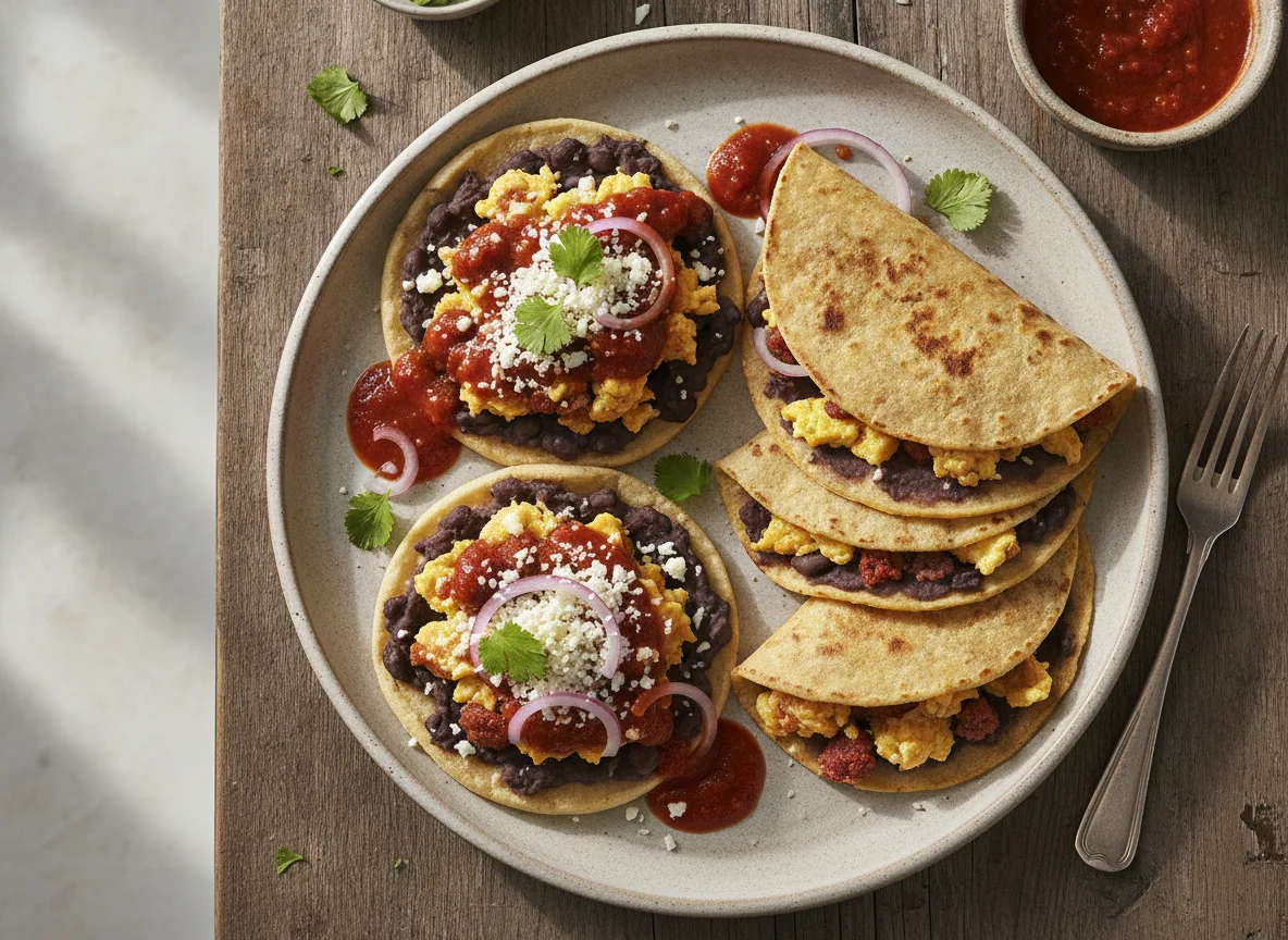 Sopes y Tortilla con Frijoles y Huevo photo