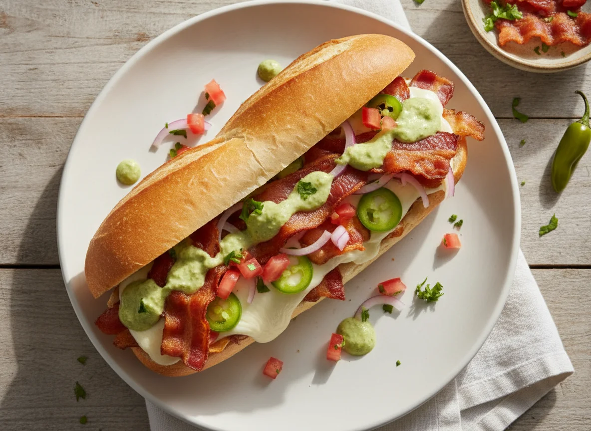 Sub sándwich de tocino y vegetales photo