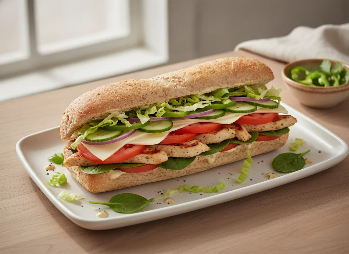 Subway de pollo al grill en pan integral photo