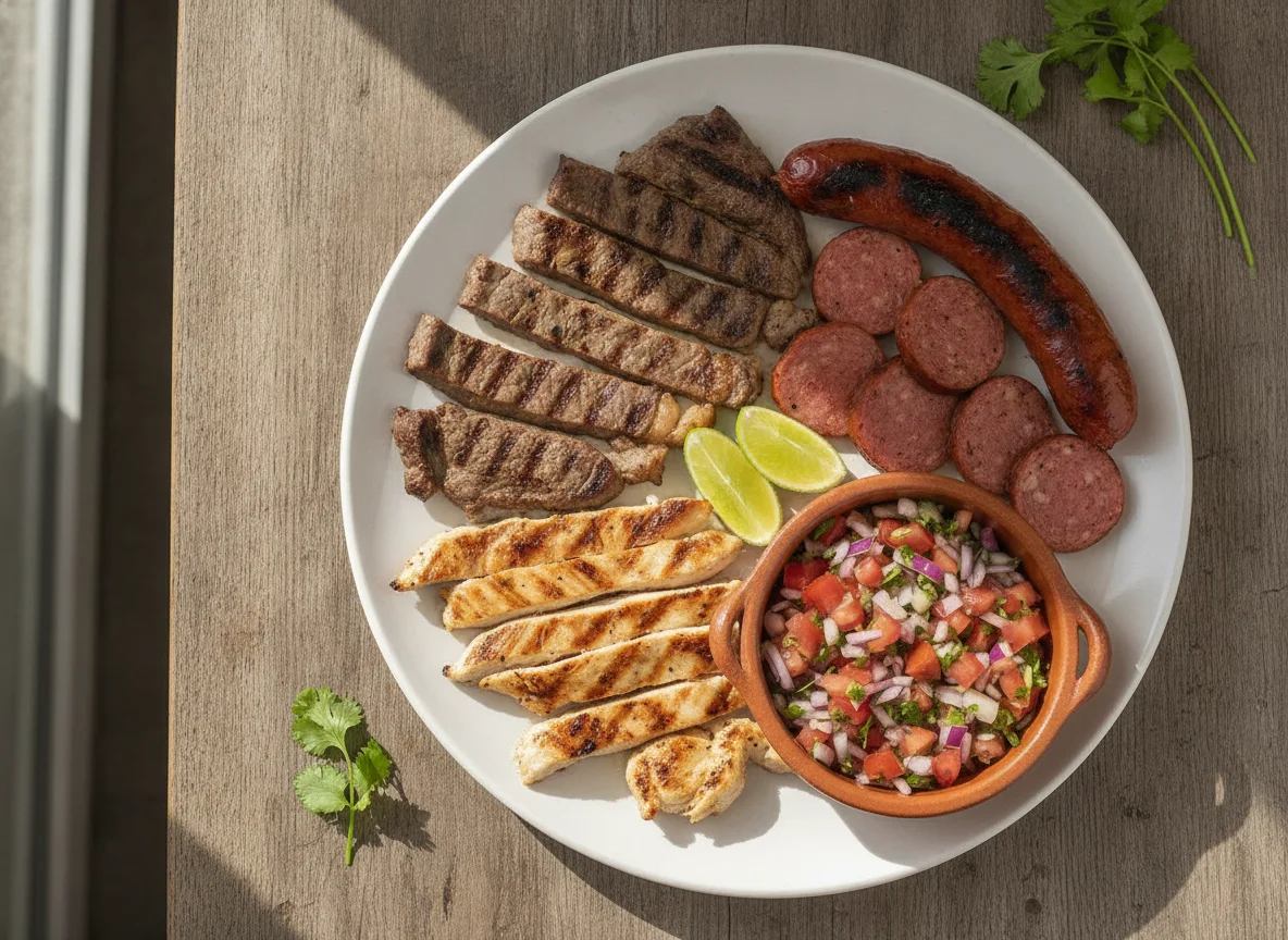 Surtido de carnes a la plancha con pico de gallo photo