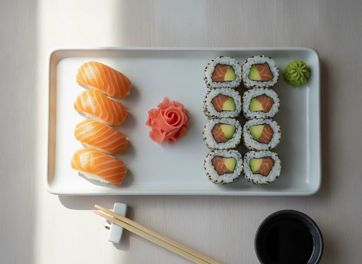 Surtido de Sushi: Nigiri de Salmón y Uramaki de Salmón y Aguacate photo