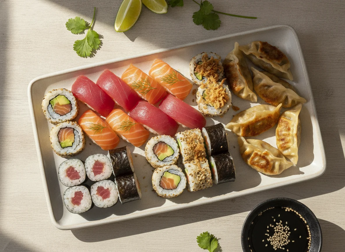 Surtido de sushi y gyozas photo