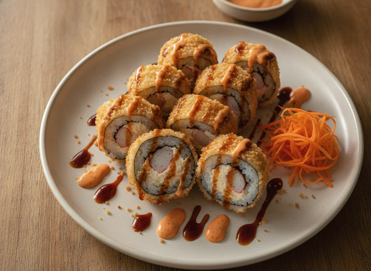 Sushi empanizado con salsa anguila y chipotle photo