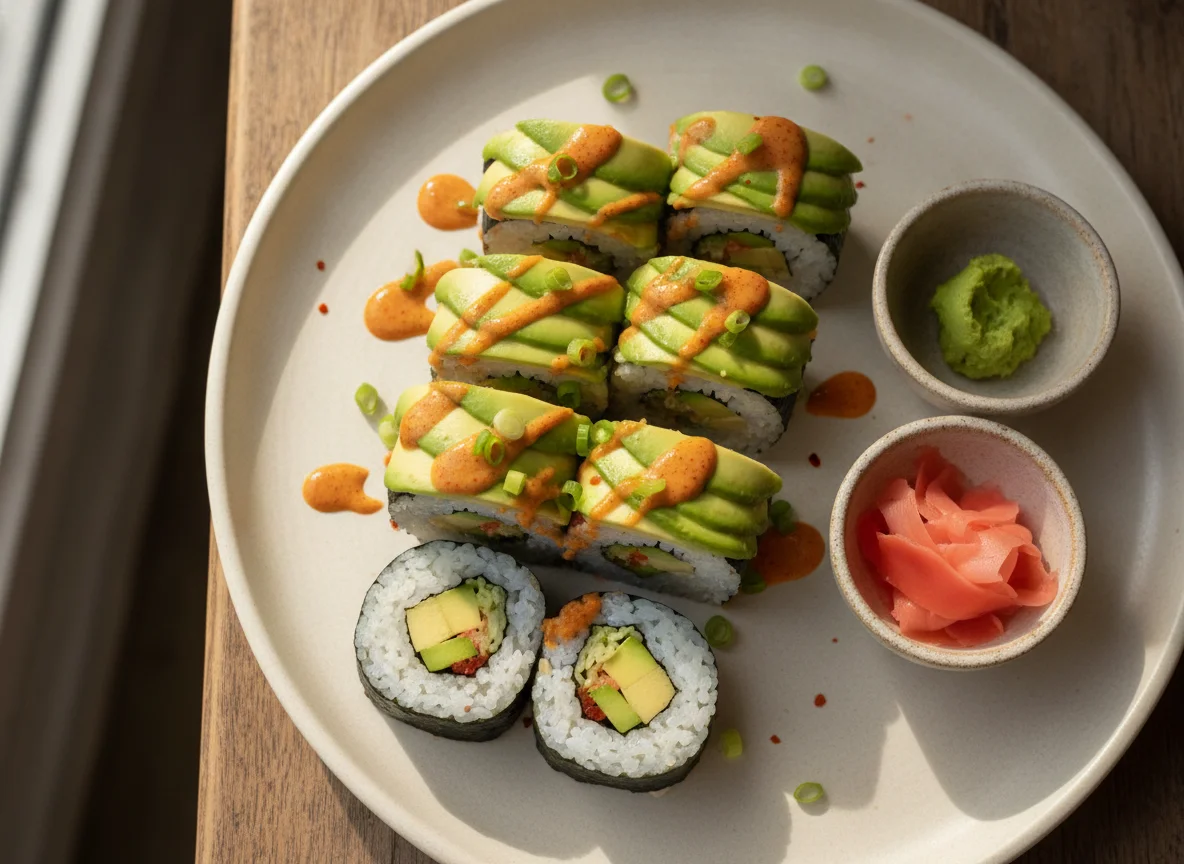 Sushi Roll con Aguacate y Salsa Picante photo