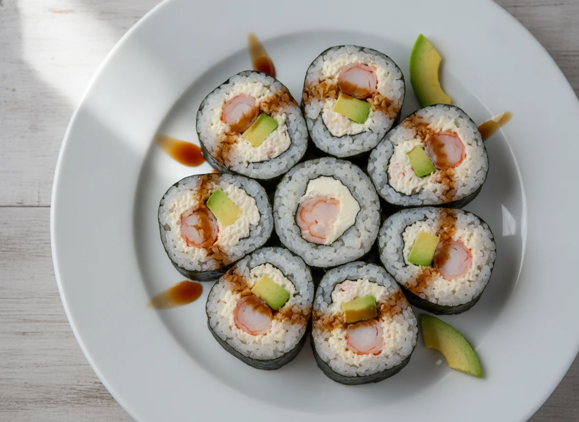 Sushi Roll con Camarón, Surimi y Aguacate photo
