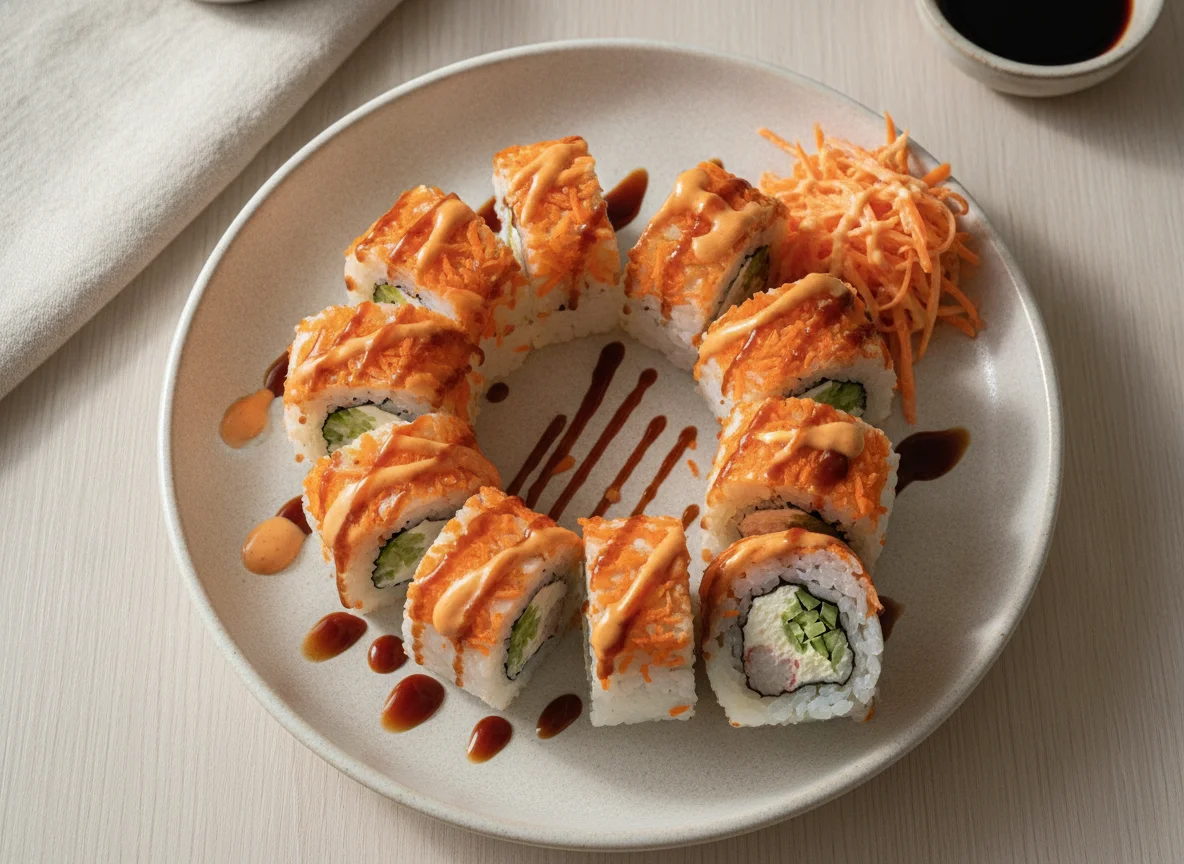 Sushi Roll con Ensalada de Zanahoria y Salsas photo