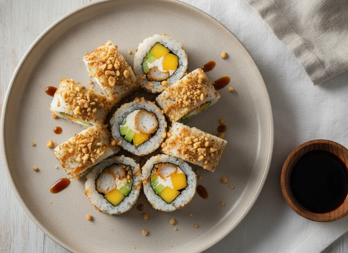 Sushi Roll con Mango, Aguacate y Camarón Empanizado photo