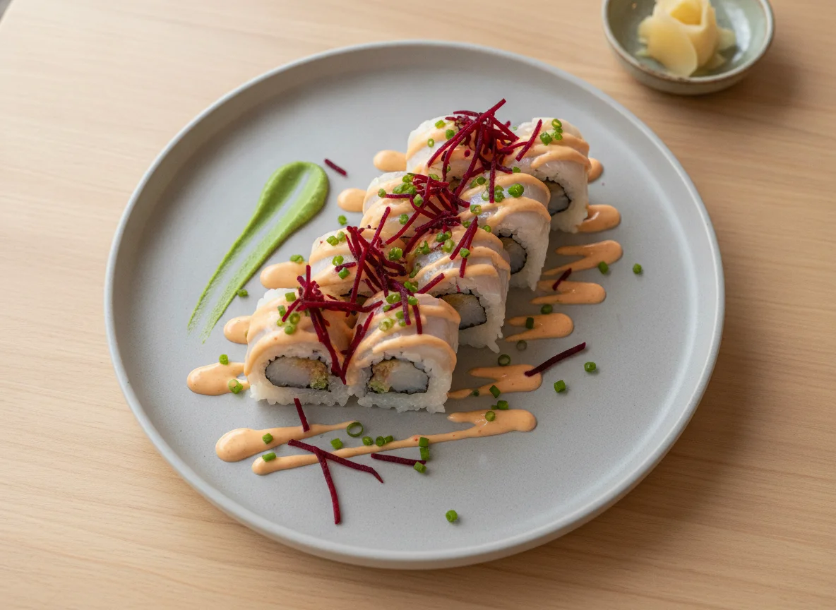Sushi roll con salsa cremosa y remolacha photo