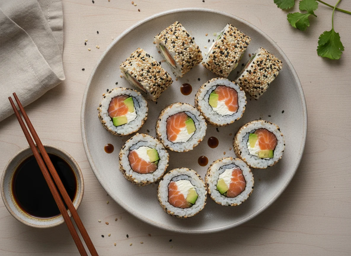 Sushi roll de salmón y palta con sésamo photo