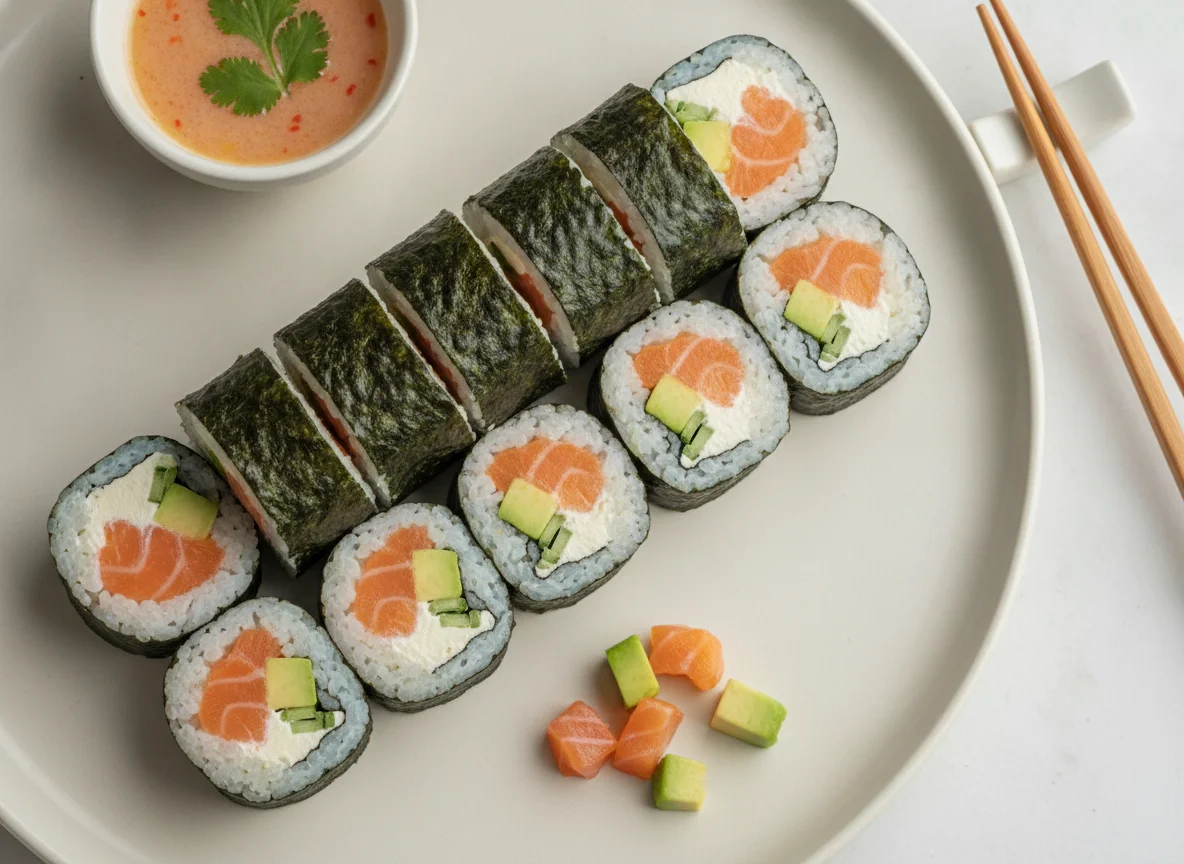 Sushi Roll (Maki) con Salmón y Queso Crema photo
