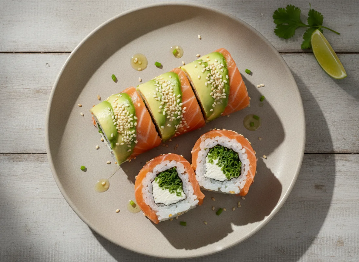 Sushi Roll sin arroz envuelto en salmón y palta photo