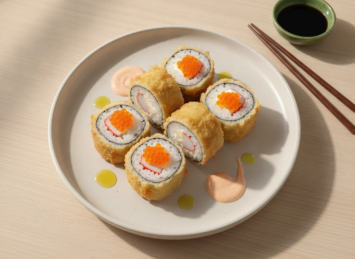 Sushi tempurizado con surimi y queso crema photo