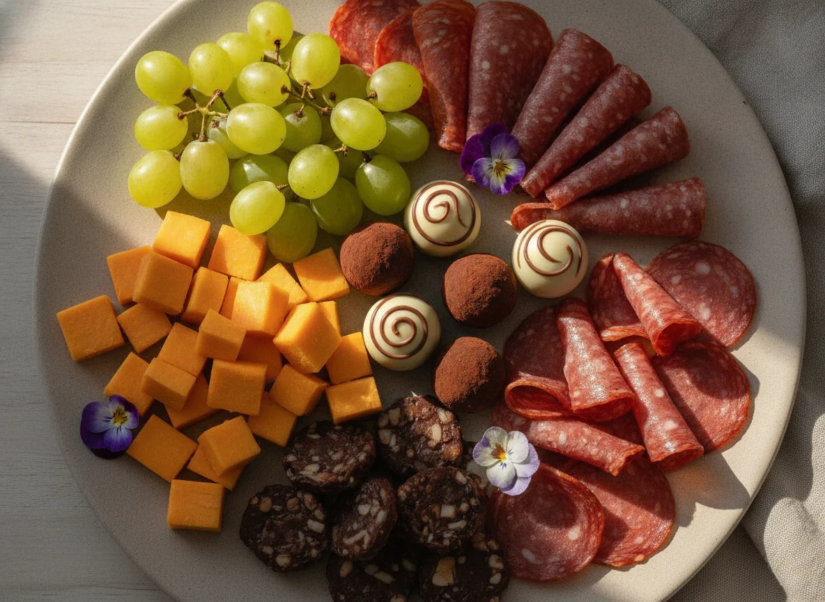 Tabla de embutidos, quesos y frutas photo