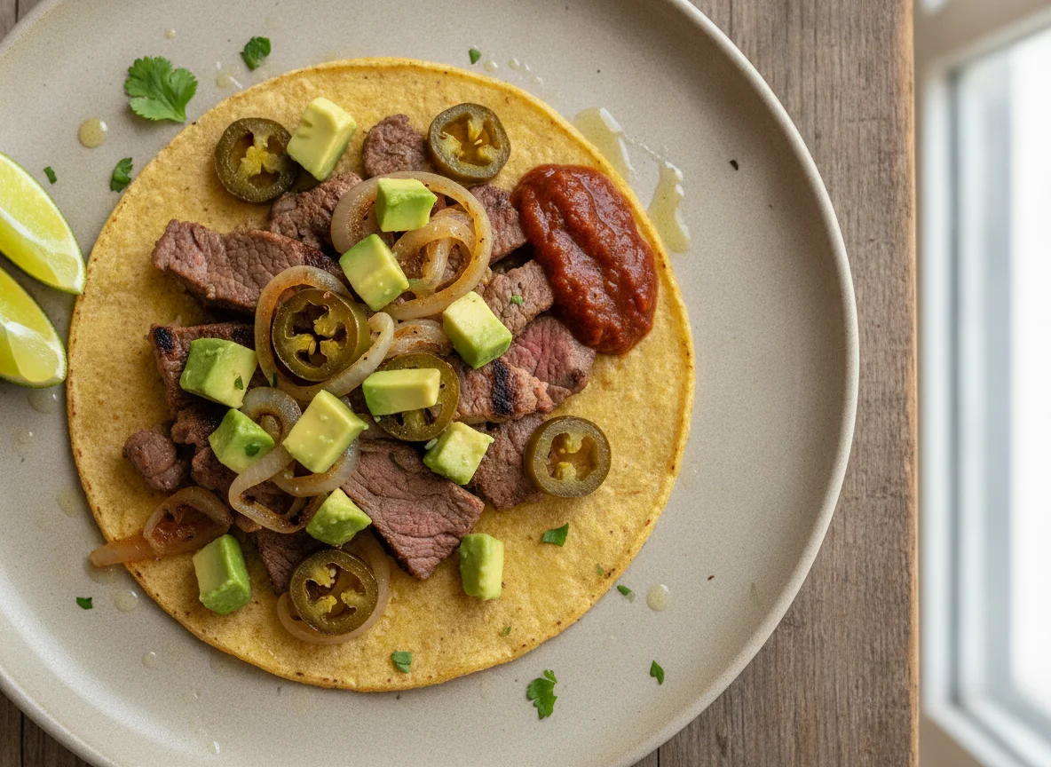 Taco de bistec con aguacate photo