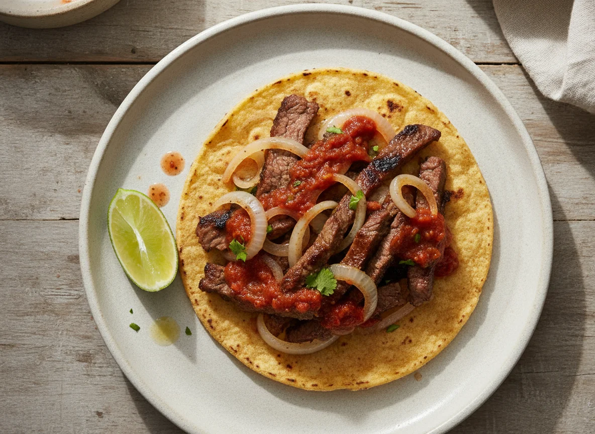Taco de bistec con cebolla photo