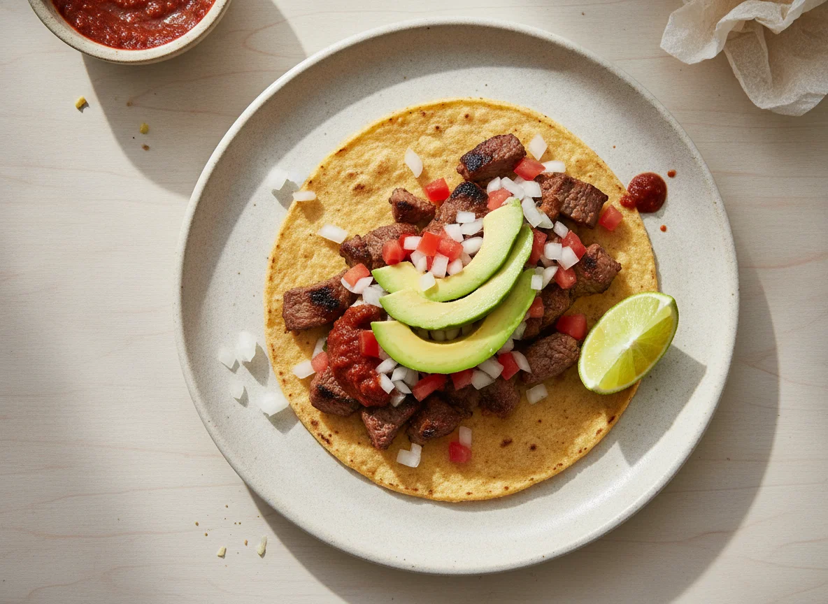 Taco de carne asada con aguacate photo
