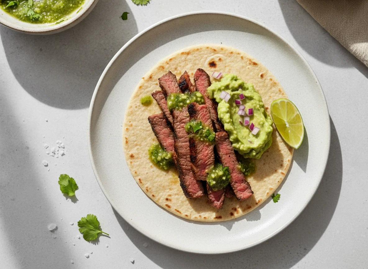 Taco de carne asada con guacamole photo