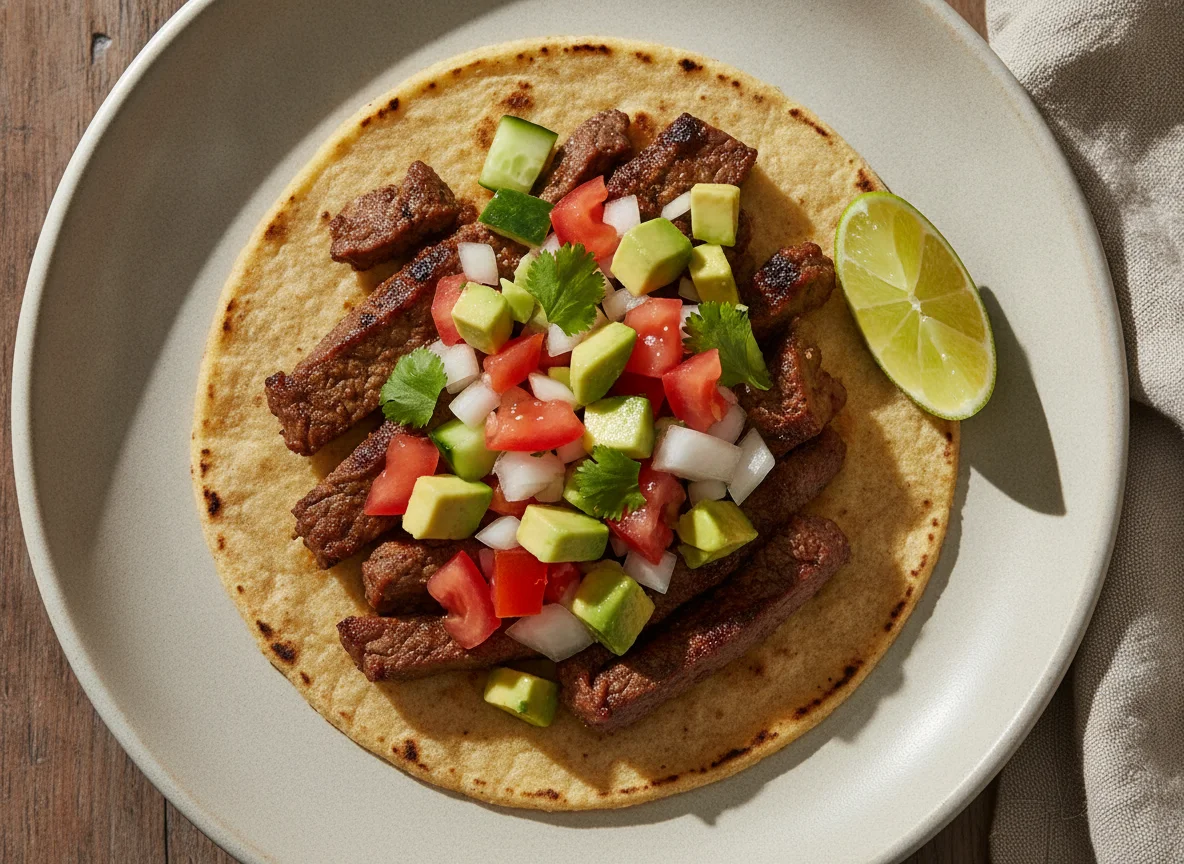 Taco de carne asada con pico de gallo photo