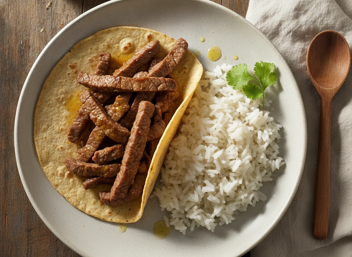 Taco de carne con arroz photo