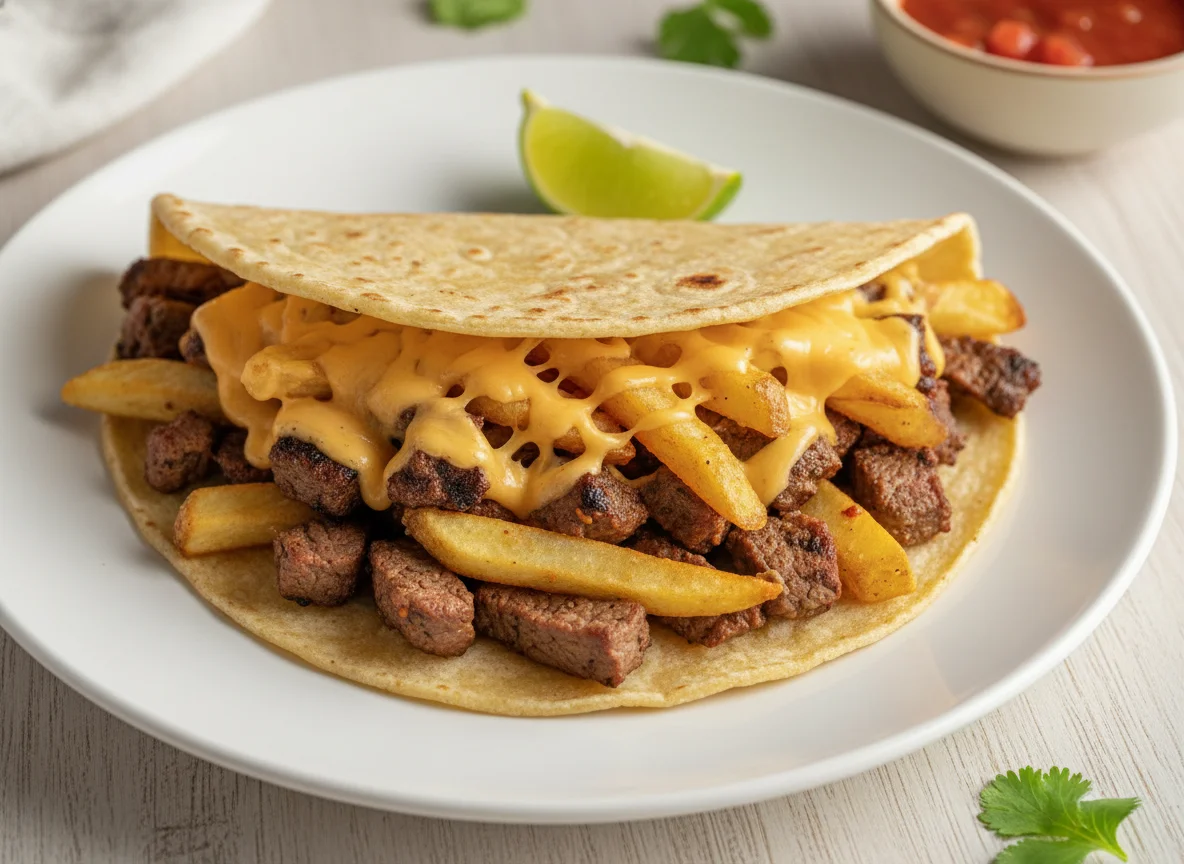 Taco de carne con papas fritas photo