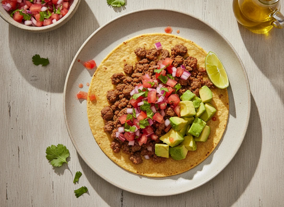 Taco de carne con pebre y palta photo
