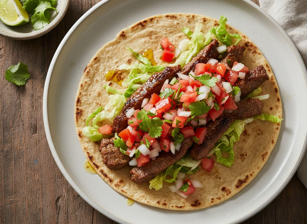 Taco de carne con pico de gallo photo