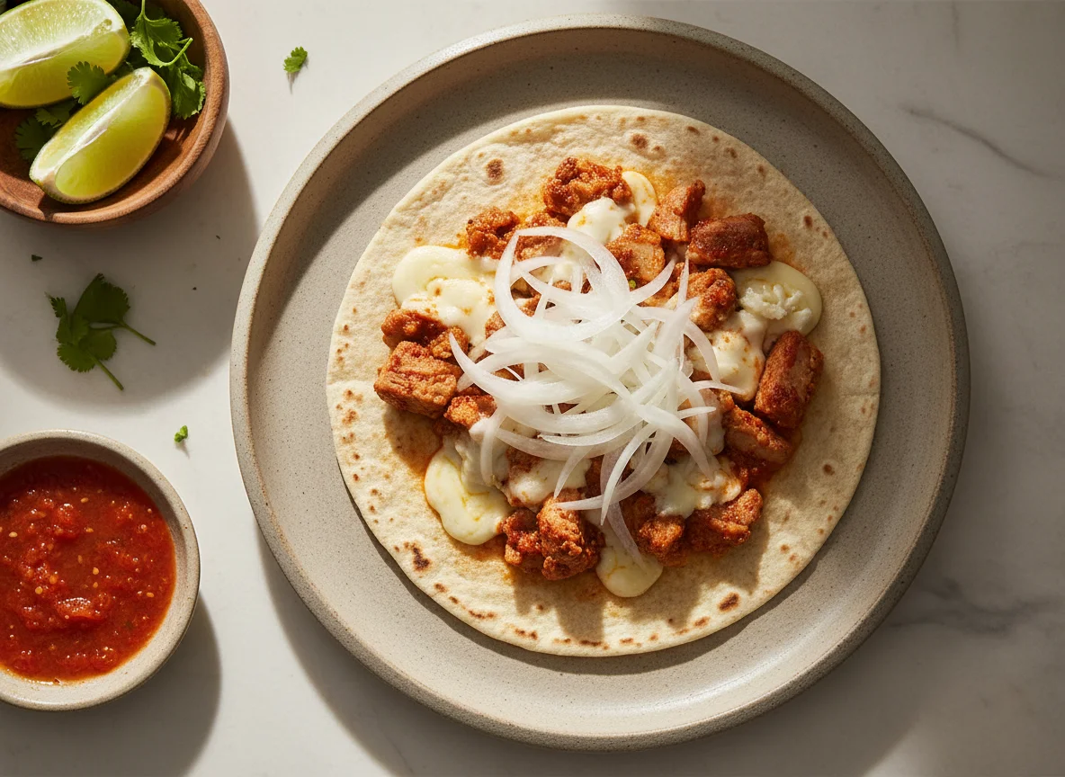 Taco de carne con queso y cebolla photo