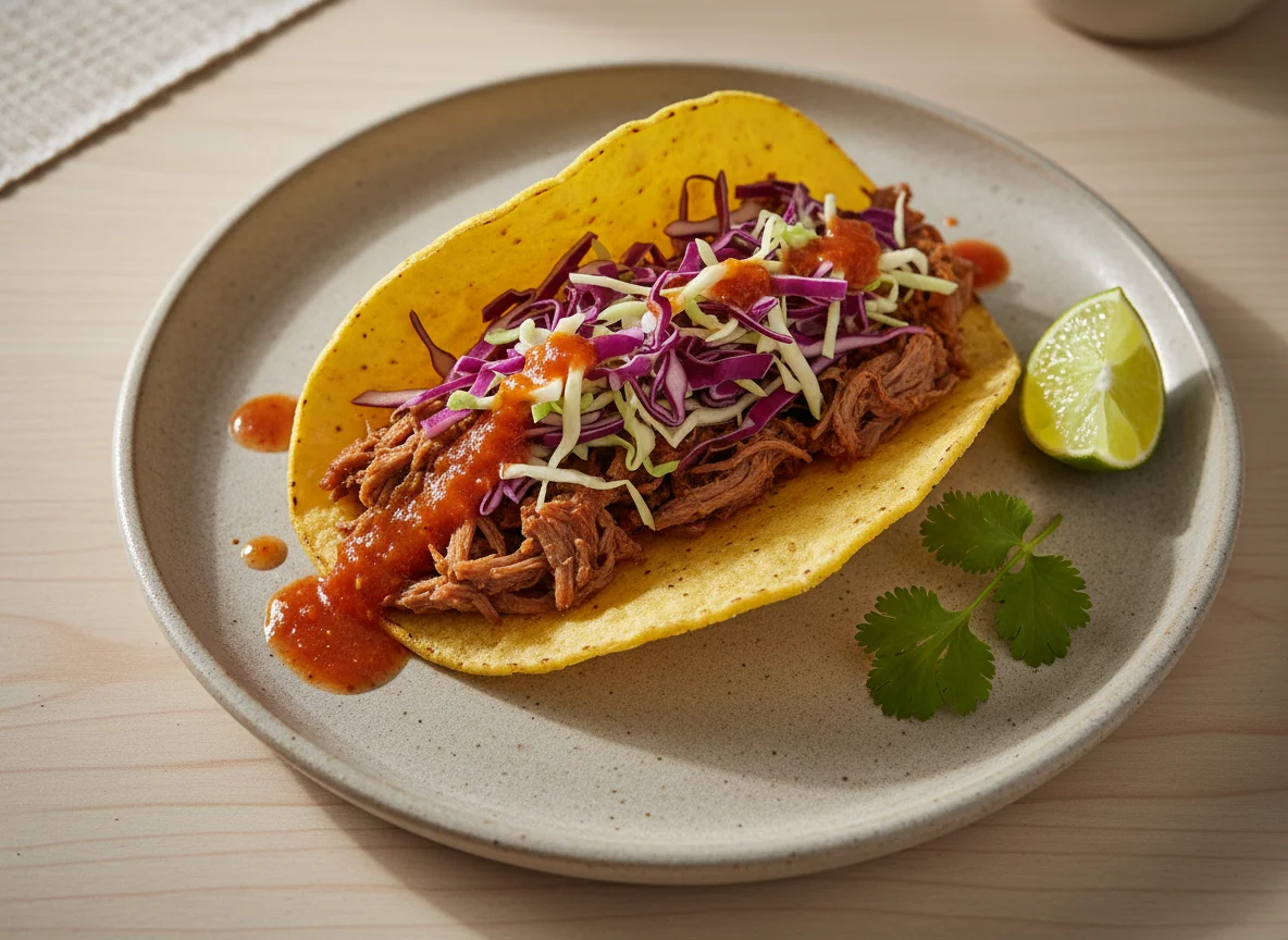 Taco de carne deshebrada photo