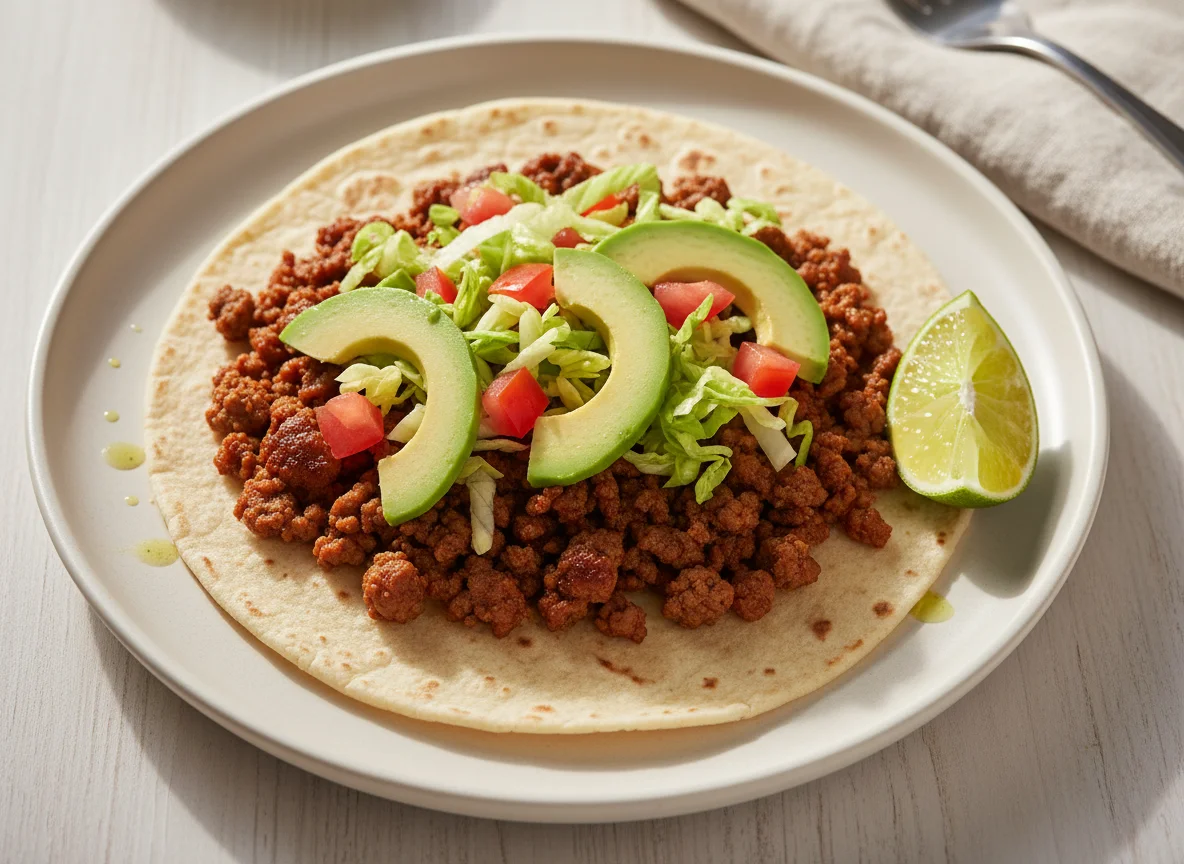 Taco de carne molida con palta photo