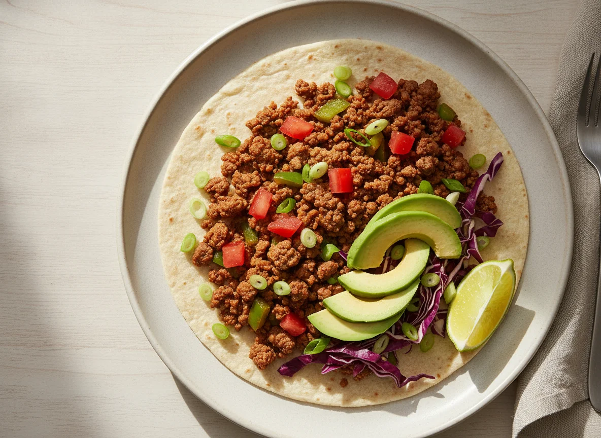 Taco de carne molida con vegetales photo