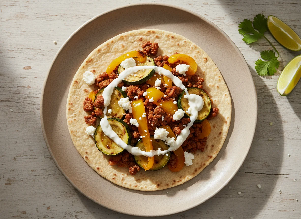 Taco de carne picada con verduras y queso photo
