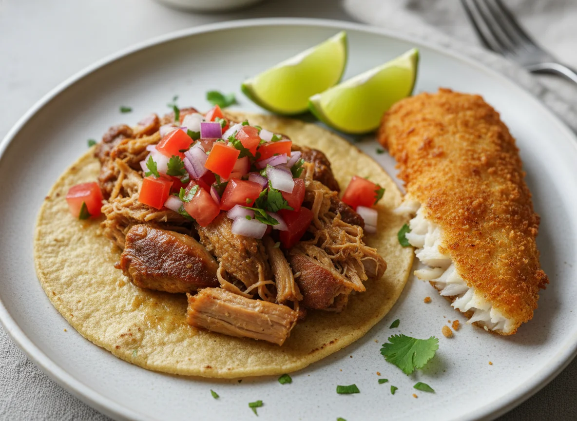 Taco de carnitas con pico de gallo photo