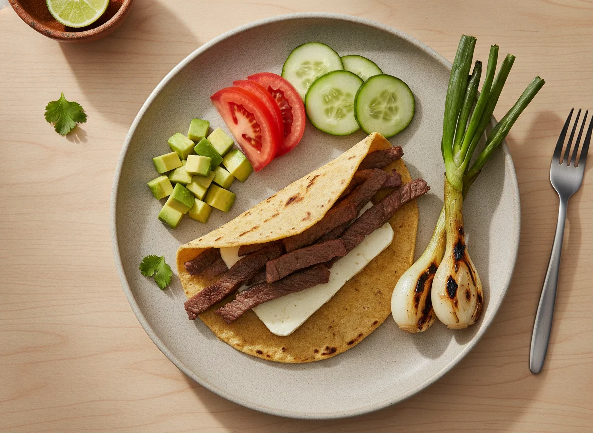 Taco de cecina con queso y guarnición photo