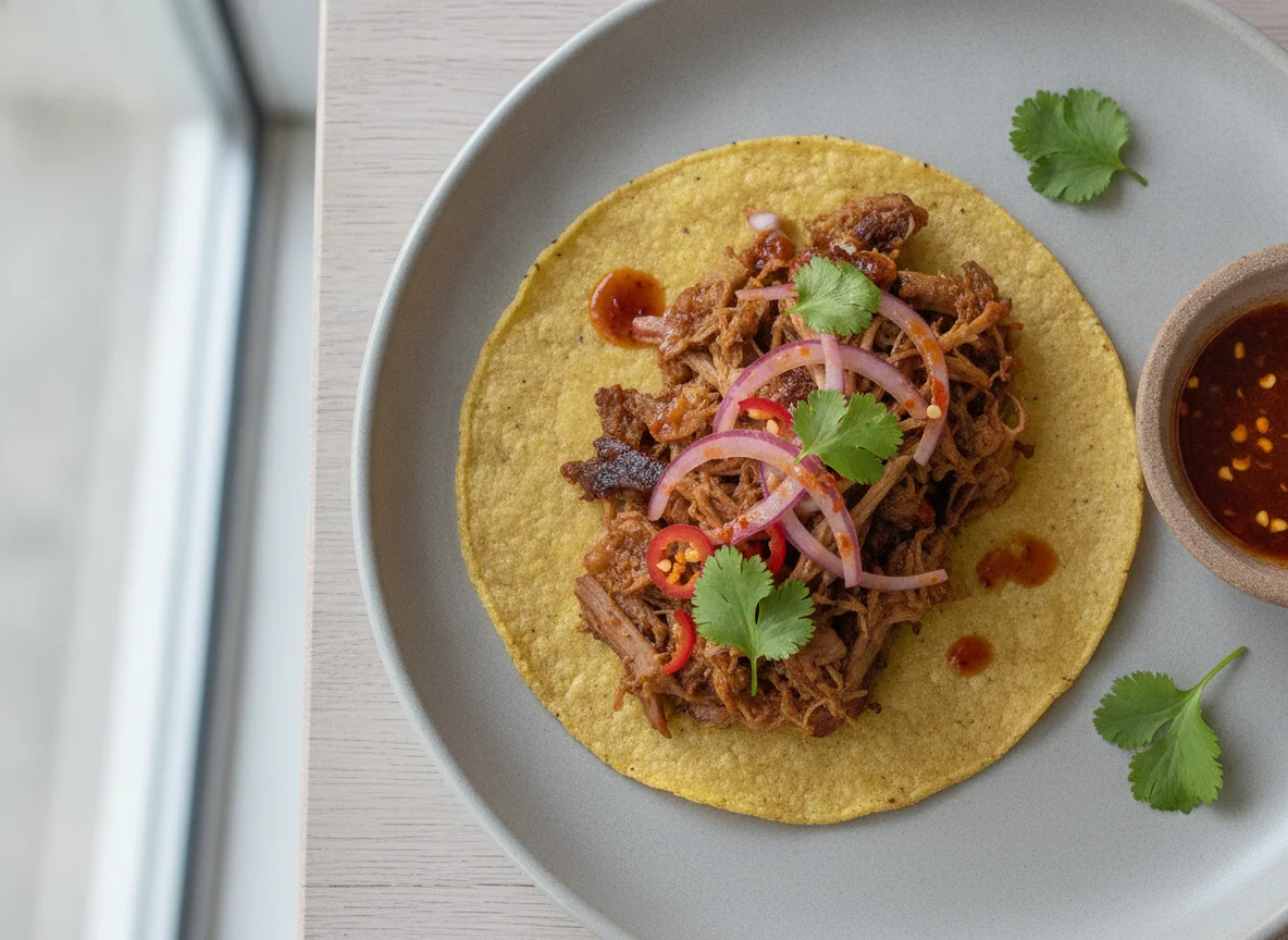 Taco de cerdo desmechado photo