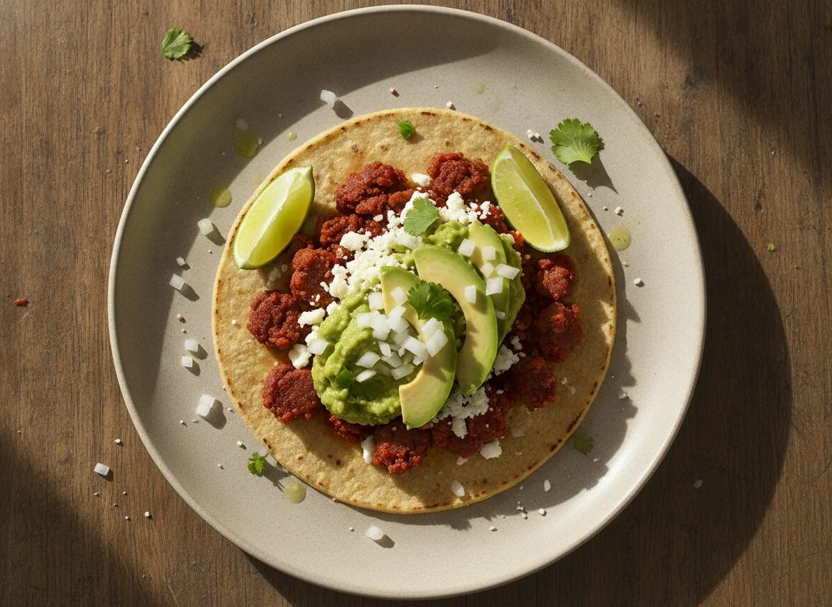 Taco de chorizo con aguacate y queso photo