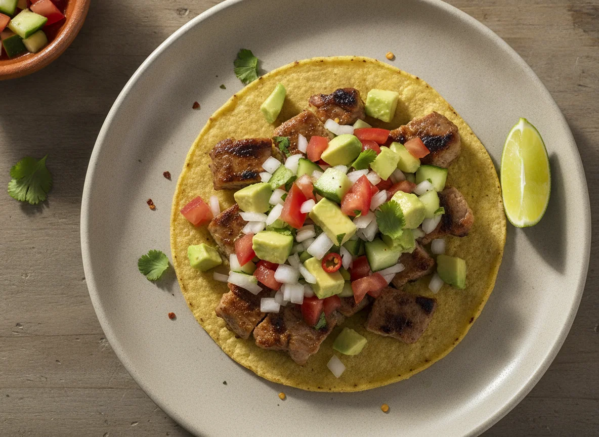 Taco de chuleta de cerdo con pico de gallo photo