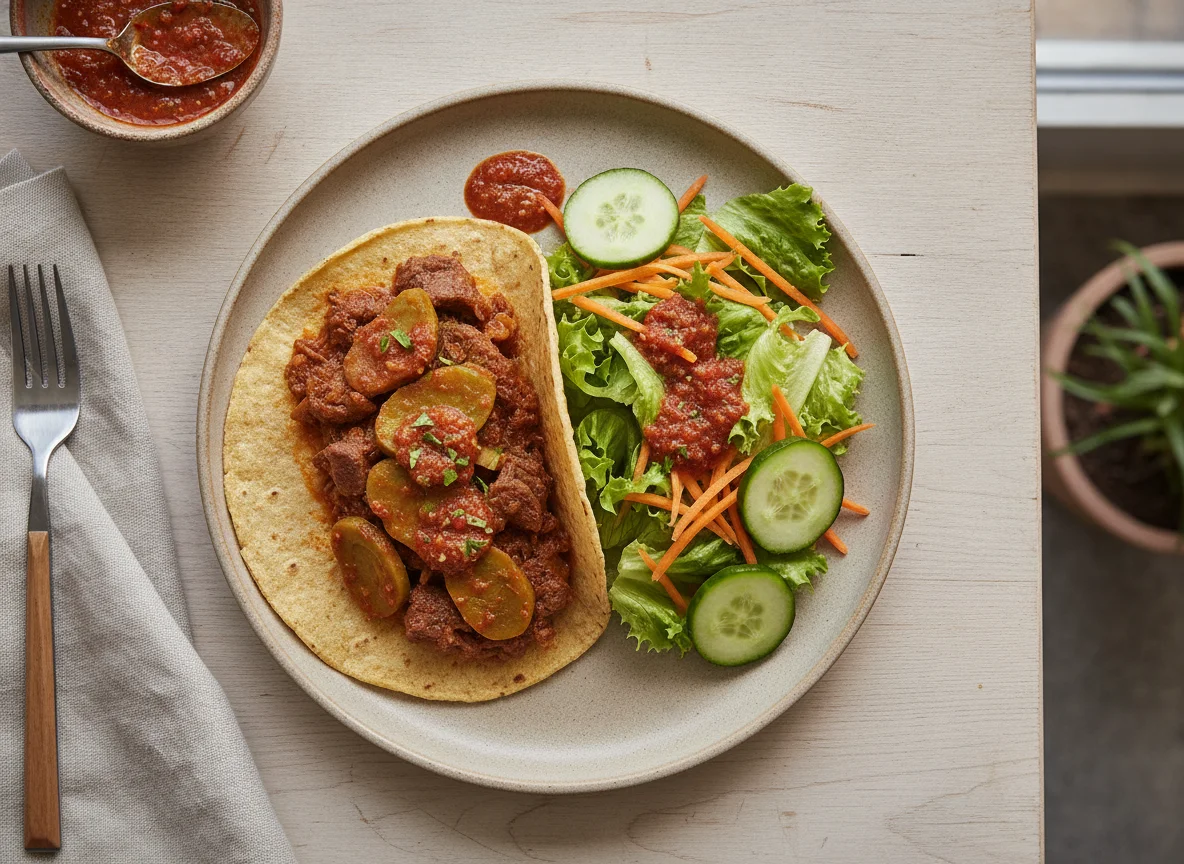 Taco de guisado con ensalada photo