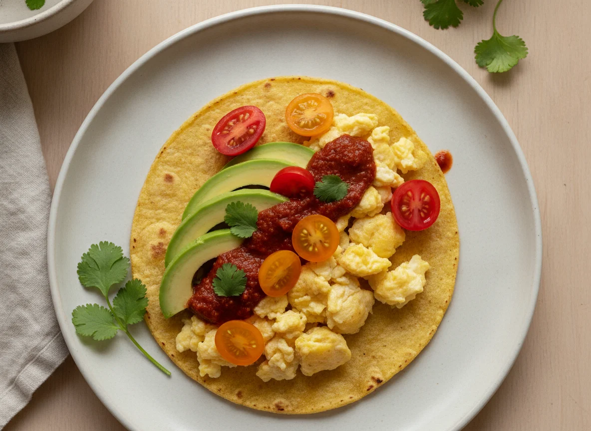 Taco de huevo con aguacate y jitomates cherry photo