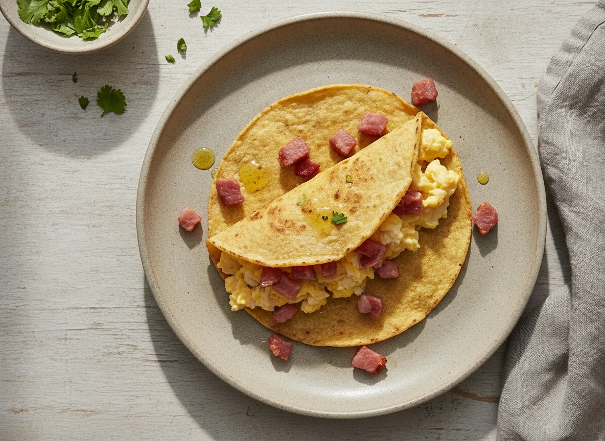Taco de huevo con jamón photo