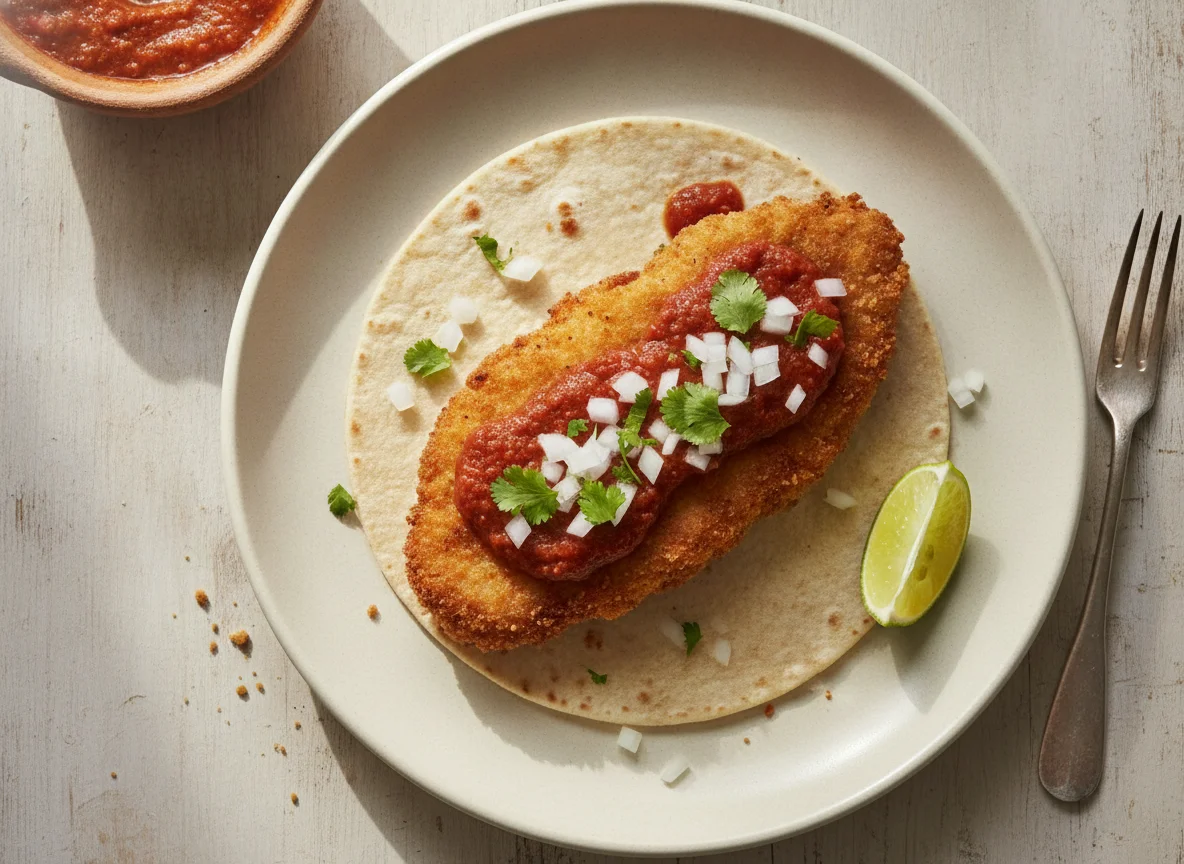 Taco de milanesa con salsa photo
