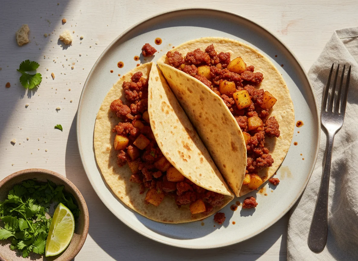 Taco de papa con chorizo photo