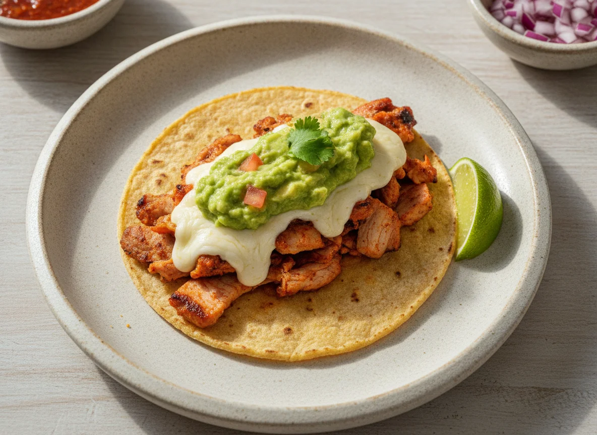 Taco de Pastor con Queso y Guacamole photo