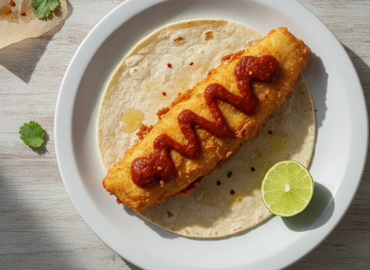 Taco de pescado capeado con salsa Valentina photo