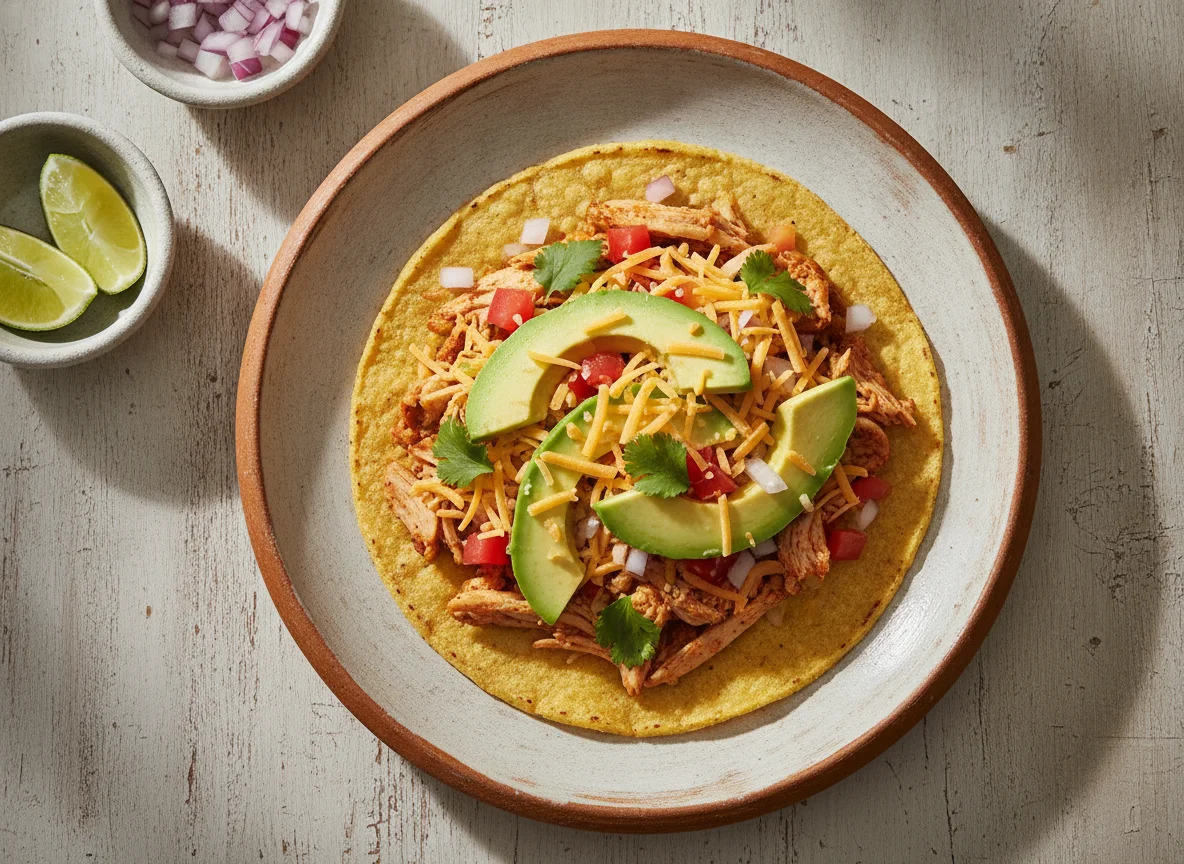 Taco de pollo con aguacate y queso photo