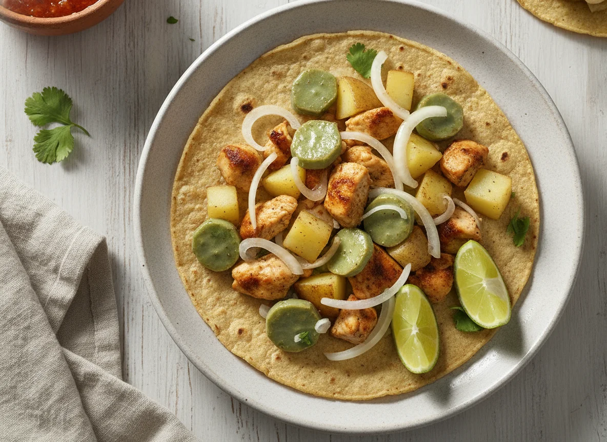 Taco de pollo con nopales y papas photo
