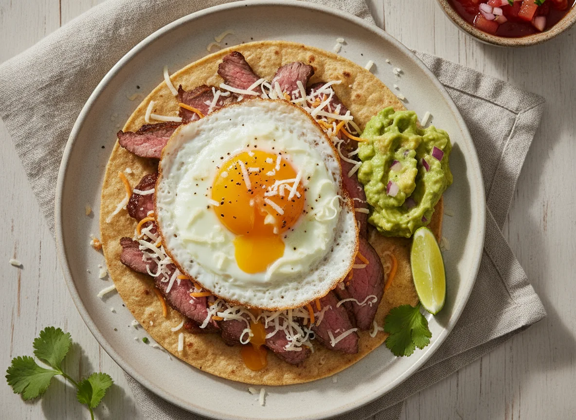 Taco de ternera con huevo y queso photo