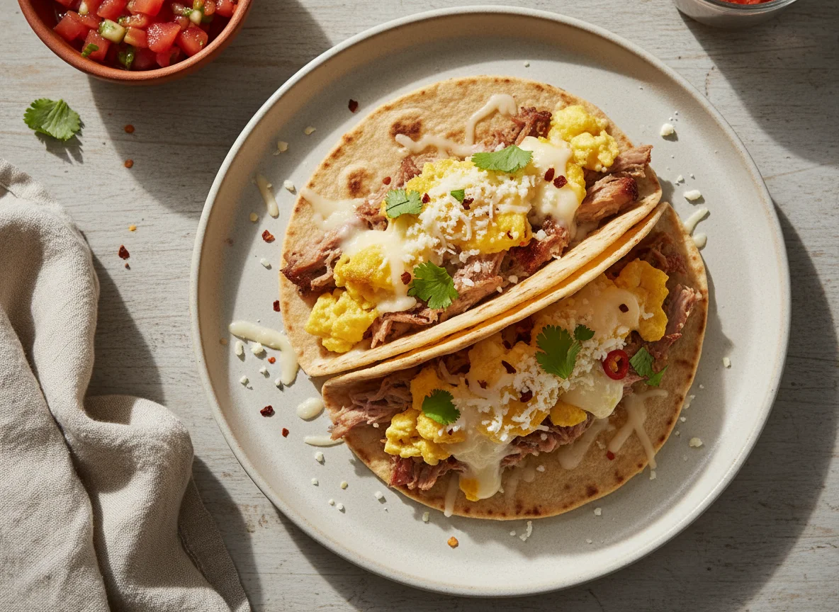 Taco horneado con huevo y carne photo