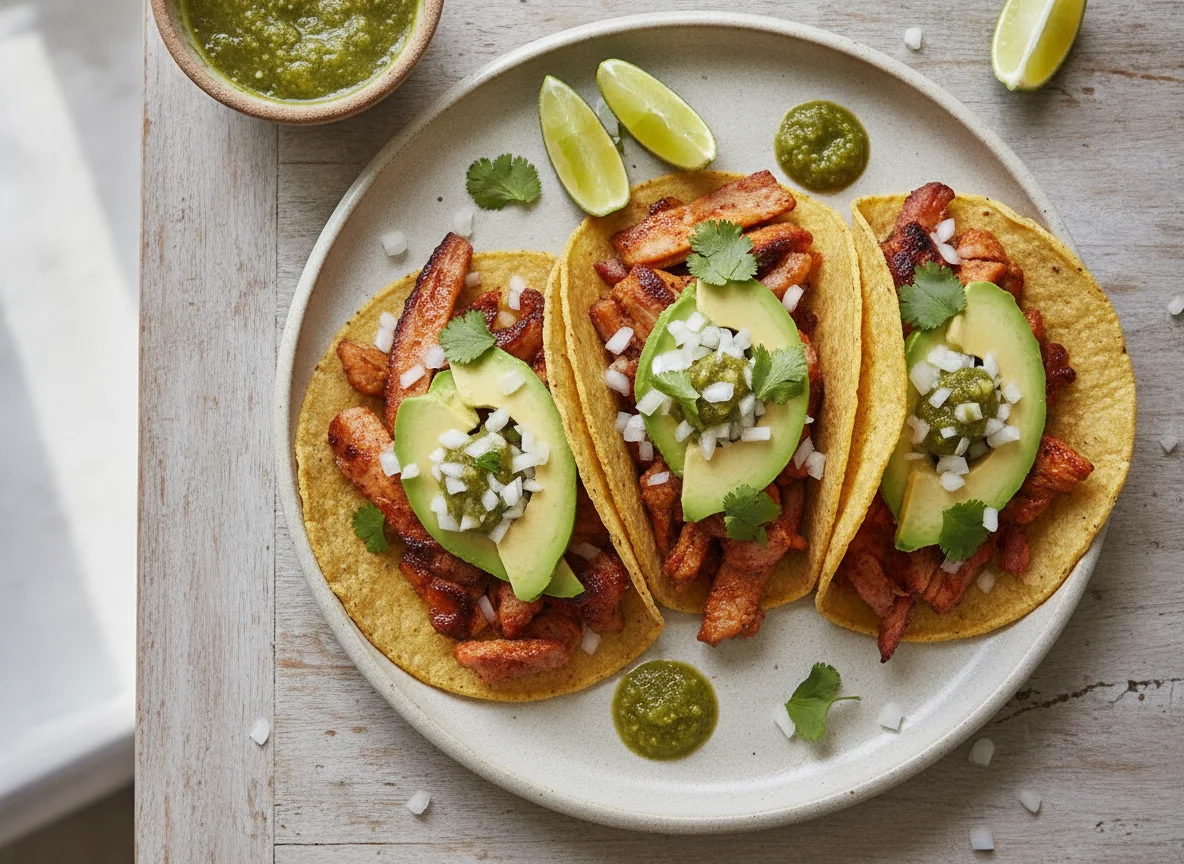 Tacos al pastor con aguacate photo