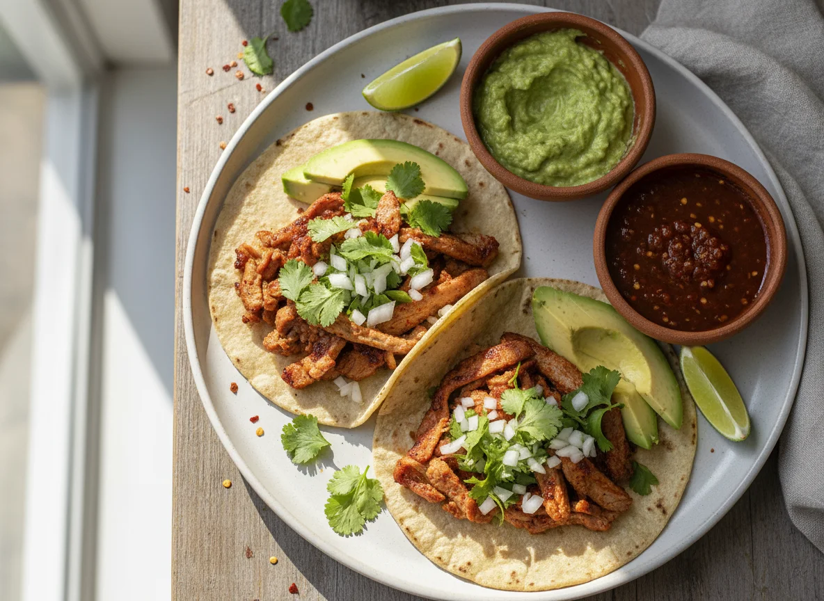 Tacos al Pastor con Aguacate y Salsa photo
